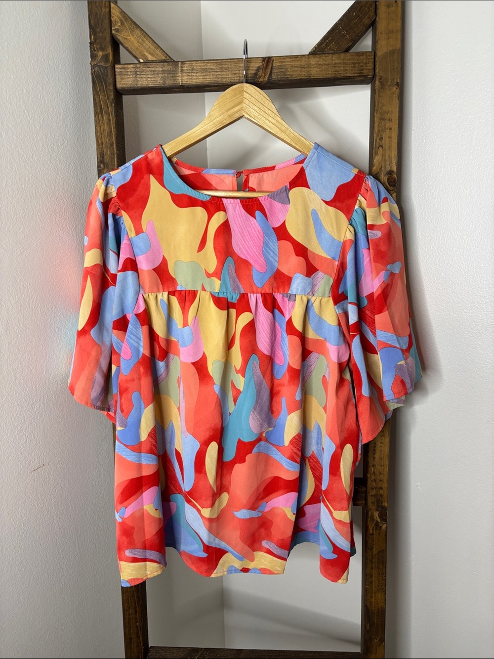 Colorful Abstract Print Women's Blouse Size L